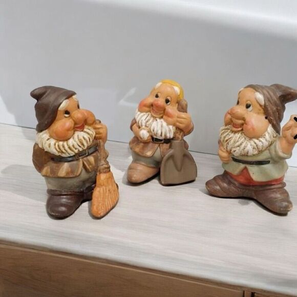 Set of 3 Vintage Snow White and the Seven Dwarfs Ceramic Gnomes. 6" Tall - Picture 1 of 6